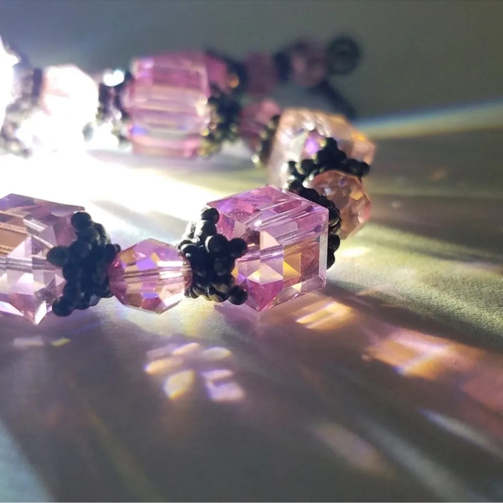 925 Breast Cancer 25 grams Awareness Pink Glass Beads Toggle Bracelet Vintage
